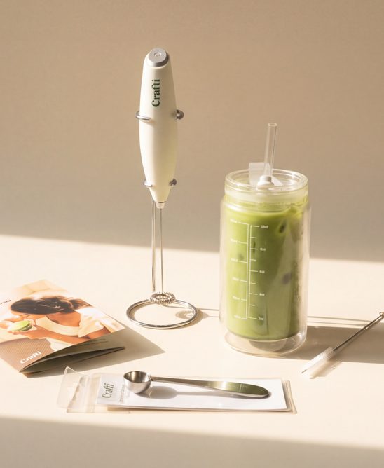Crafti kit: frother, tumbler, scoop and guidebook